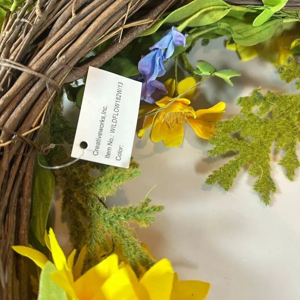 NWT Handmade Yellow Purple Floral Spring Wreath 16